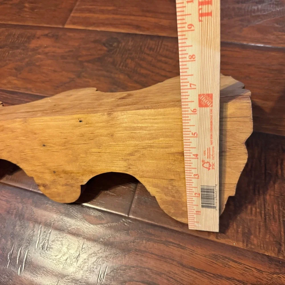 Vintage Mid Century Modern MCM Wood Corner‎ Shelf 17in Brown Scroll Cut 3 Tier